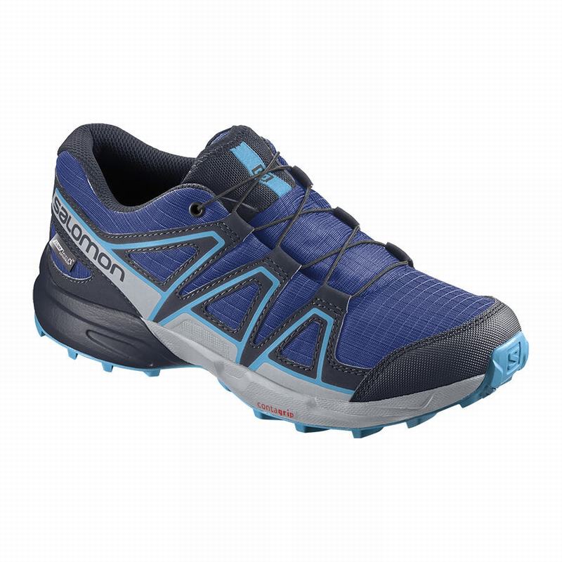 Salomon Israel SPEEDCROSS CLIMASALOMON™ WATERPROOF - Kids Trail Running Shoes - Navy/Blue (PWJF-3194